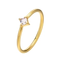 Gold plated titanium steel ring featuring a square-cut white zircon in a four-prong setting - Gold/Square White Zirconia (R-662GW)