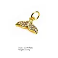 Golden whale tail pendant with white zircons for jewelry making, size 11.5x7x2mm - Whale Tail