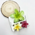 Set of three colorful floral hair claws in green, yellow, and rose resin for resort styling - Mixed Color Set #12 (includes Cards)