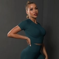 Ensemble fitness sans couture vert canard pour femme avec crop top et legging de yoga - Monture Noire Verre Bleu Rétro