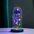 Blue gold foil rose in glass dome with colorful LED fairy lights on a black base - Purple Rose (Colorful Light) + Pink Gift Box