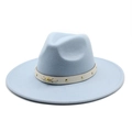 Classic light blue wool fedora hat with cream decorative band and gold metal hardware - M(56-58cm) / Sky Blue