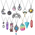 14pc vintage bohemian moonstone pendant necklace set with crystal charms and sunshine locket - 14PC Set