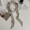 Beige skinny silk scarf for handbag handle or hair ribbon with smooth satin texture - 200cm / Grey Beige