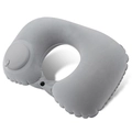 Gray inflatable U-shaped travel neck pillow with push-button pump and soft flocked fabric - Flocking/Velvet / Neck Pillow / Light Gray