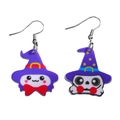 Detail of Halloween acrylic ghost earrings with purple wizard hats and cartoon figures - Star Hat Skeleton Style (9155)