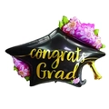 Doctoral hat graduation balloon with congrats Grad text and pink floral patterns - Floral Graduation Cap