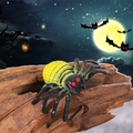 Realistic yellow and black plastic spider toy for Halloween decor on wood base - Style I Yellow Spider