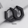 Matte black 16mm hexagonal stainless steel hoop earring with minimalist geometric design - Hexagon 16mm Black