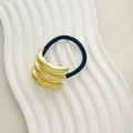 Minimalist elastic hair tie with three polished gold alloy accents for a sleek ponytail - Triple Layer Arc Gold