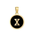 Golden round pendant with black enamel inlay and 3D letter X in 18k gold finish - Letter X