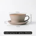 Handmade coarse pottery coffee cup and saucer set in light brown with 450ml capacity - Breakfast Cup & Saucer Set / Light Brown