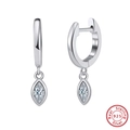 S925 sterling silver drop earrings with marquise-cut white cubic zirconia crystals - Marquise Zirconia Dangle Hoop / Silver Marquise (EQE52-P)