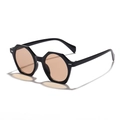 Retro octagonal sunglasses with black frames, brown lenses, and metal rivet accents - Black Frame Orange Lens