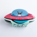 UFO shaped hair claw clip featuring alien pattern design and colorful acrylic finish - Red and Blue UFO