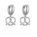 Detailed macro view of silver pretzel earrings with multi-color zircon stones - Colorful Zirconia Pretzel Hoop Earrings / Silver