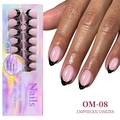 Detail of pink and black French soft gel press-on nails set with 150 pieces - Black Pink French Medium Round Style (OM-08)