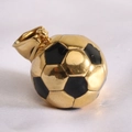 Soccer ball pendant in gold and black finish with detailed geometric pattern - Gold Without Chain