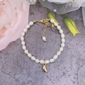 Elegant natural freshwater pearl bracelet with a golden bean pendant and adjustable chain - Bean Bracelet
