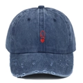 Vintage gewaschene Navy-Denim-Baseballkappe mit roter Herz-Dame Stickerei-Detail - Verstellbar / Gewaschenes Marineblau Queen