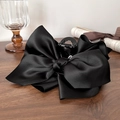 Elegant large black satin bow hair claw clip for bun hairstyles in minimalist style - 1 Piece / Black Satin