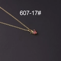 Golden necklace with a red heart-shaped zircon apple pendant and green leaf detail - Red Heart Combination Style (607-17#)