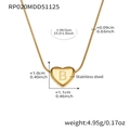 Detail showing the B-letter heart pendant size with dimensions in stainless steel - 39+5cm / Letter B Gold (RP020)