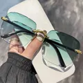 Rimless square sunglasses with green gradient lenses and gold bridge detail - 1607 Double Green Gradient