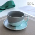 Japanese retro ceramic coffee cup and saucer set with 240ml capacity in blue and grey - Minimalist Style Cup And Saucer - Gray 240ml / Universal