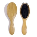 Light wood grain paddle hair brush with black bristles and ergonomic handle - Bamboo Oval Air Cushion Comb Plain