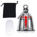 Guardian Bell with red cross, black velvet pouch, and oval metal tag set for bikers - Steel Red Cross Set (Incl. Tag/Bag)