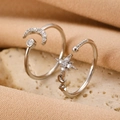 Silver star and moon open ring set with sparkling zircons for a minimalist look - Silver Star and Moon Ring Set (11060)