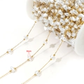 8mm irregular white pearl bead chain with gold stainless steel links for DIY jewelry making - 8mm Wide Irregular Triangle Pearl
