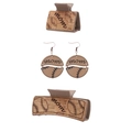 Detail view of 4-piece cork hair clips and earrings set with baseball mom pattern - Mom Baseball Set