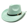 Close-up of mint green western cowboy hat featuring a black belt and gold buckle - M (56-58cm) / Mint Green