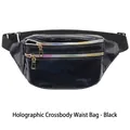 Holographic black waist bag with dual colored zippers and adjustable strap for sports - Black