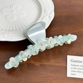 Pinza per capelli in acetato grigio-azzurro con sette fiori di strass iridescenti - 12.2CM / Verde Lago