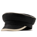 Klassieke zwarte PU-leren baret met contrasterende crème bies in retro militaire stijl - M (56-58cm) / Zwart