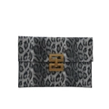 Elegante schwarz-weiße Leopardenmuster-Clutch mit goldener Metallschnalle für Damen - Grau
