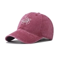 Vintage burgundy washed baseball cap with white turtle embroidery for outdoor leisure - Adjustable / Wine Red Turtle