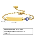 Detail showing the adjustable 12-17cm gold stainless steel chain with evil eye bead - Style 31 Kids (Gold/Evil Eye/ID Plate)