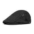 Béret tissé noir classique pour hommes avec texture paille détaillée et logo en métal - Noir