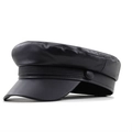 Gorra marinera de cuero negro para mujer con diseño octogonal retro estilo británico - Talla única / Negro