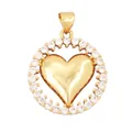 Macro shot of gold-plated heart pendant with white zircon inlay and product measurements - Pave Clear Zircon Heart / Gold
