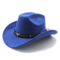 Detail of royal blue felt cowboy hat featuring a brown band with bull skull ornament - M (56-59cm) / Royal Blue (Suede)