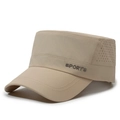 Breathable beige flat top military cap with laser cut holes and sports text detail - Adjustable / Khaki