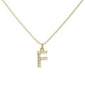 Classic 18k gold plated necklace with a small pearl-studded letter F pendant charm - Letter F