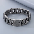 Vista dettagliata del bracciale a catena cubana in argento vintage con trame a tridente - Stile Tridente in Argento Invecchiato (KN286049-KJX)