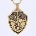 Pendente scudo dorato con rilievo dell'Arcangelo Michele in acciaio inossidabile - Oro (Senza Catena)