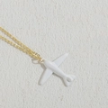 Minimalist aircraft pendant necklace with white enamel finish and golden metal chain - White (XL2377)